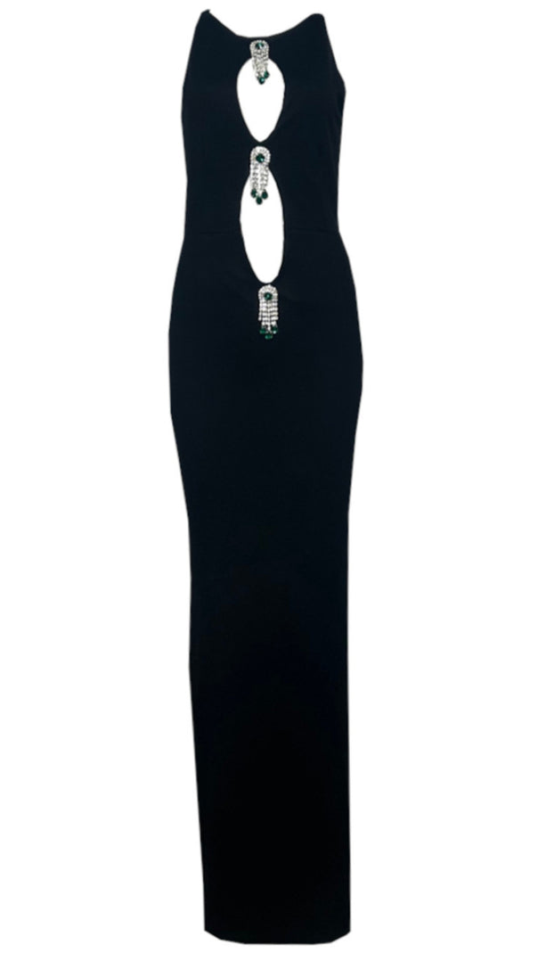 AIIZIE EMERALD EMBELLISHED CUTOUT SLEEVELESS MAXI DRESS IN BLACK - product image