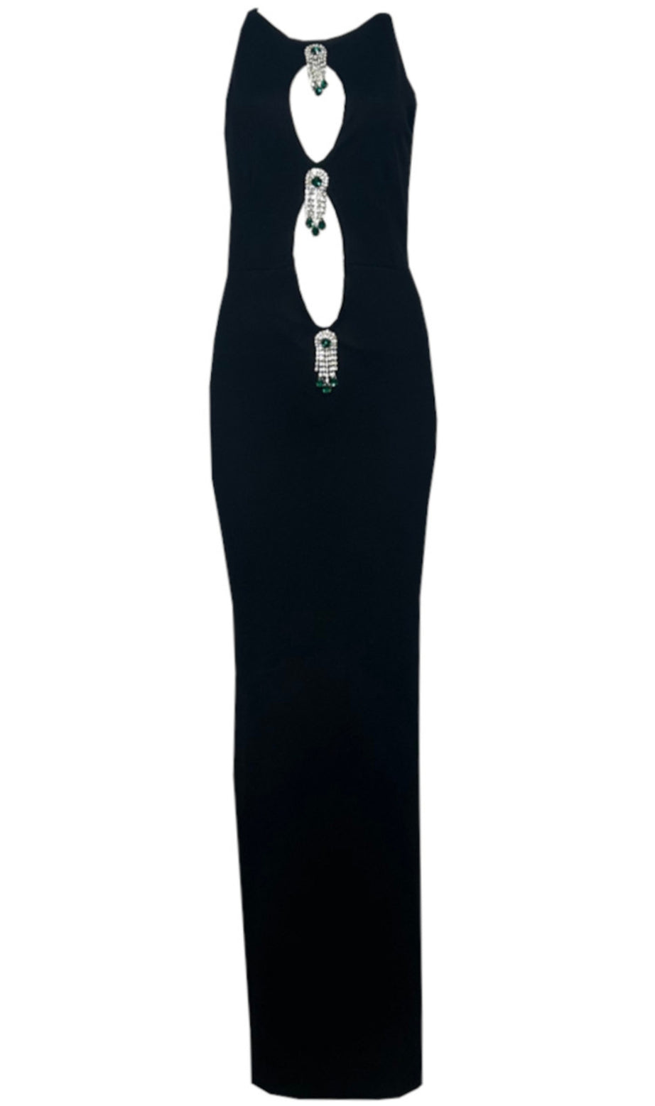 emerald embellished cutout sleeveless maxi dress in black
