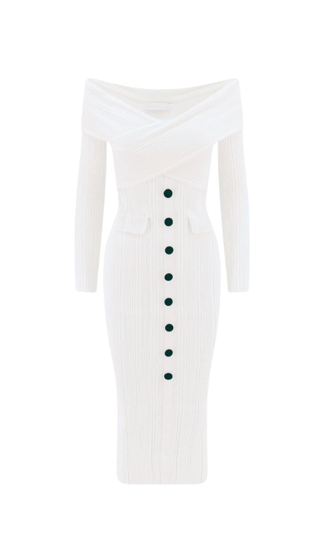 AIIZIE PENNY OFF SHOULDER KNIT MIDI DRESS IN CREAM - product image