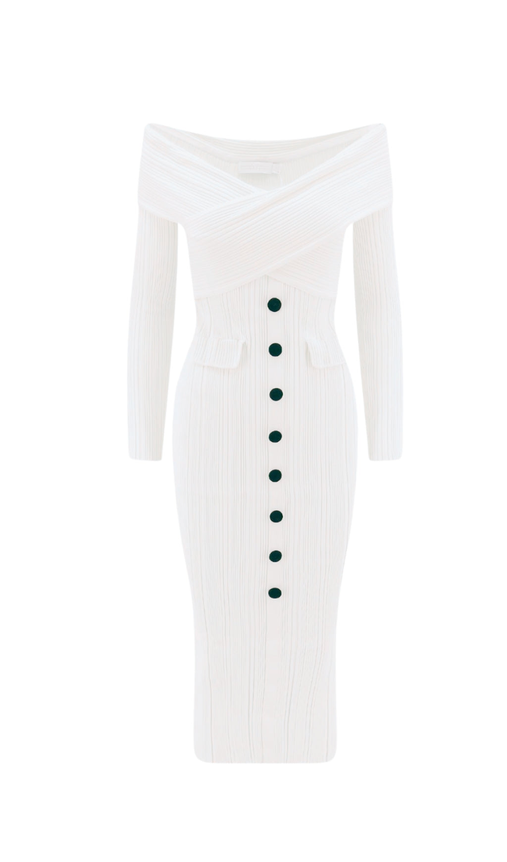 Penny – Schulterfreies Midi-Strickkleid in Creme