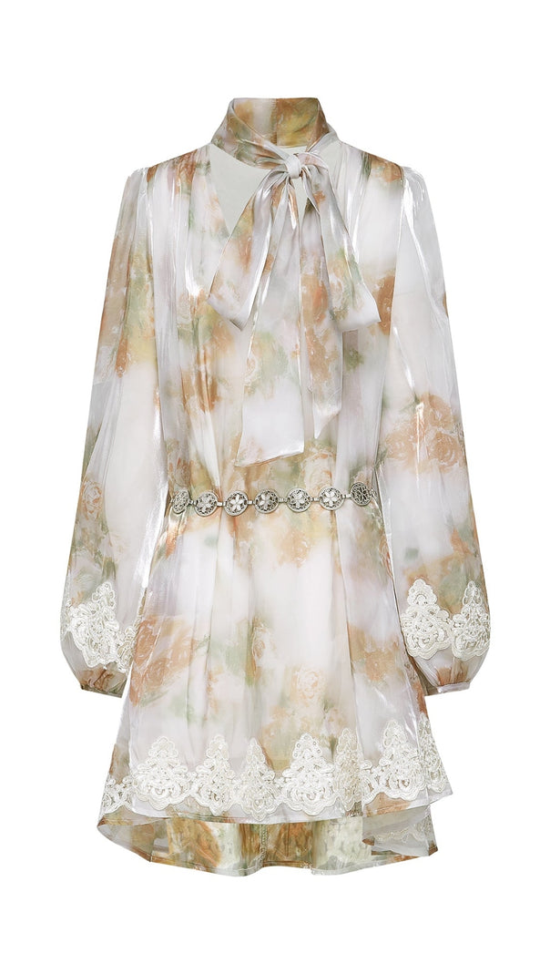 AIIZIE DELPHINE FAUX-PEARL EMBELLISHED MINI DRESS IN NEUTRALS - product image