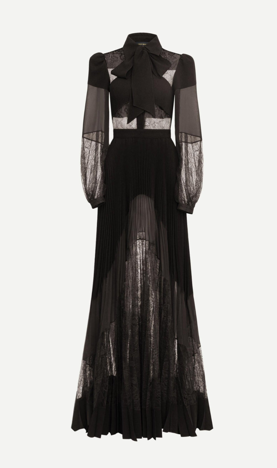 simona lace splice Pleated maxi Dress in black