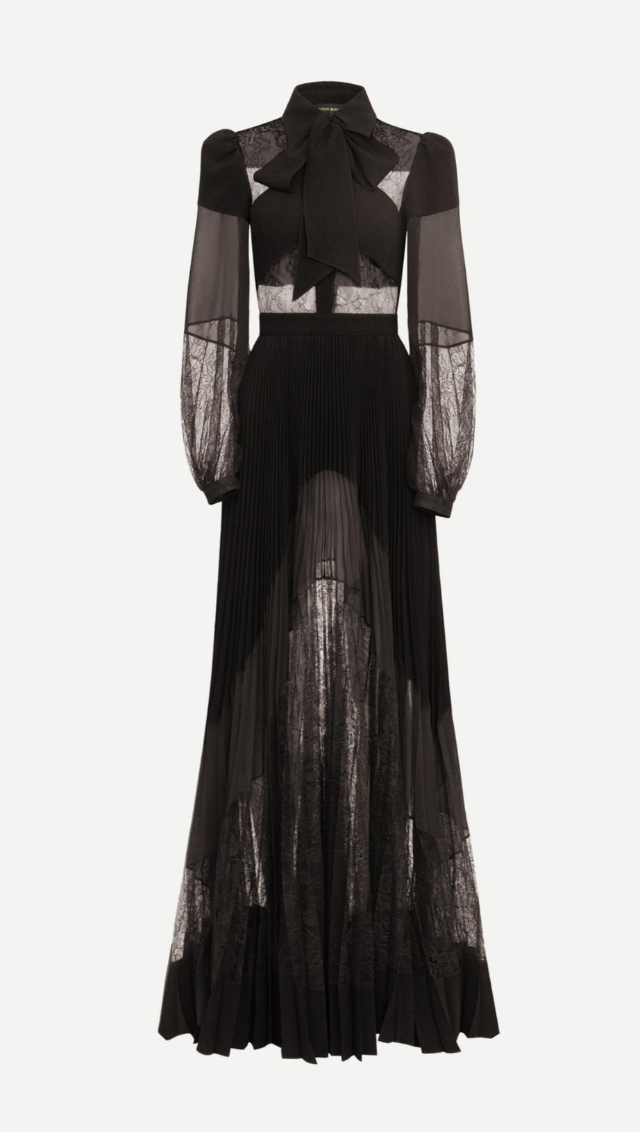 Simona – Plissiertes Maxikleid mit Spitzenspleiß in Schwarz