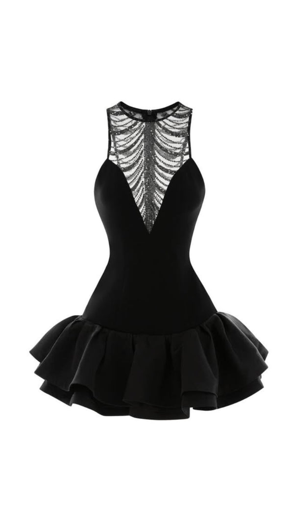 AIIZIE JESSICA SEQUIN TULLE RUCHED HEM MINI DRESS IN BLACK - product image