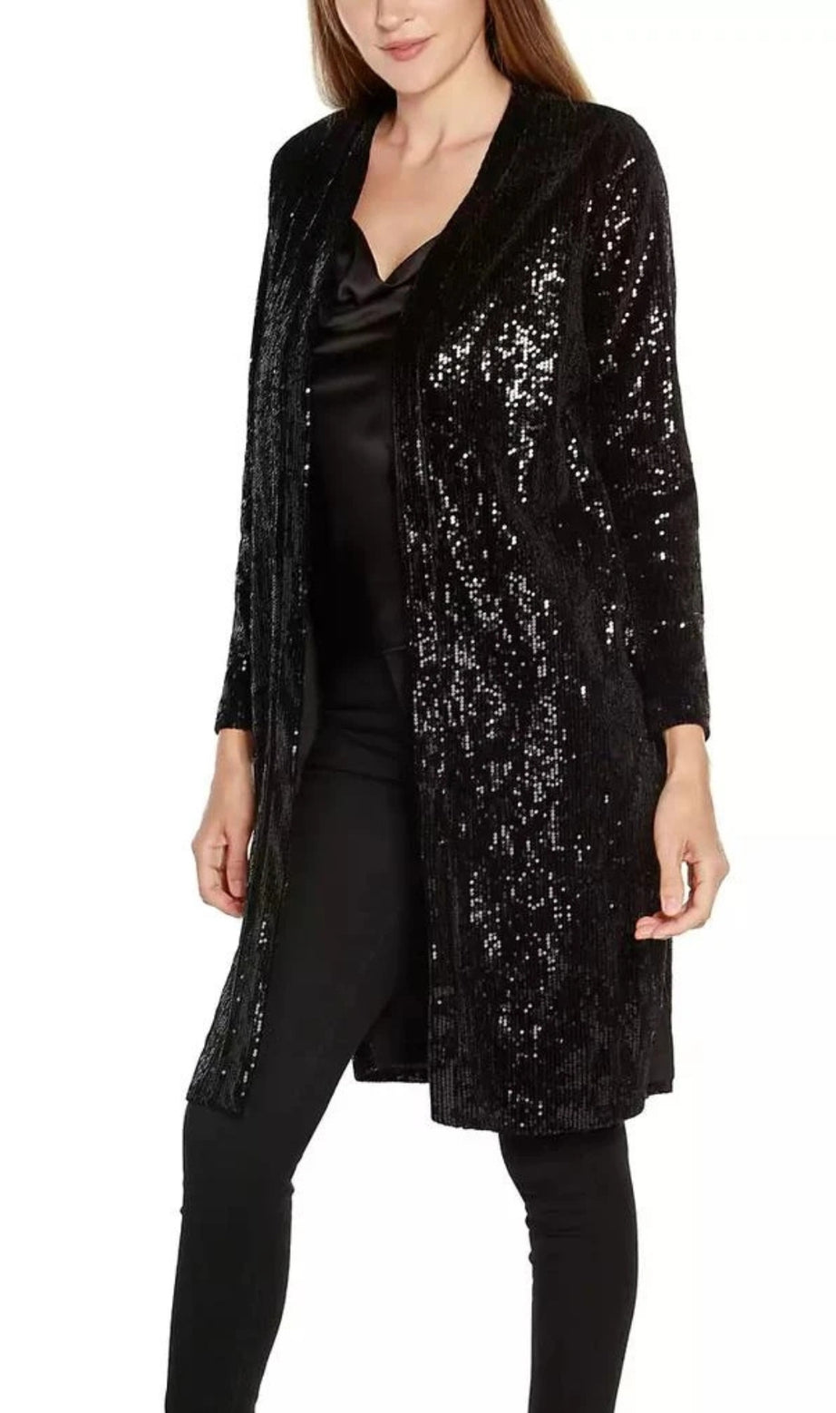 Top spolverino in maglia di velluto elasticizzato con paillettes da donna Black Label