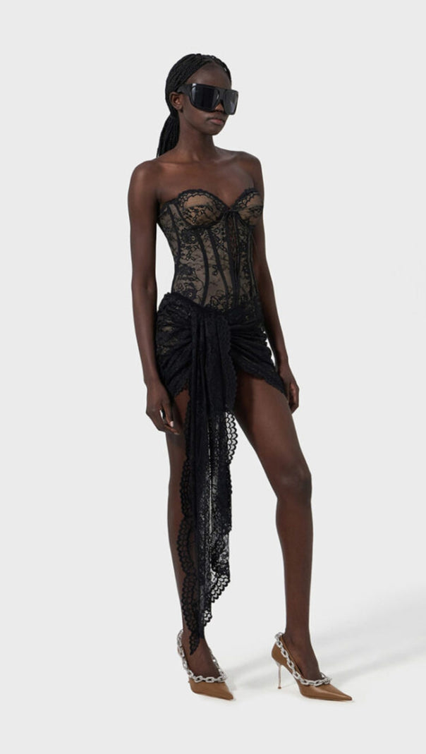 AIIZIE BLACK LINGERIE CORSET MINI SKIRT - product image
