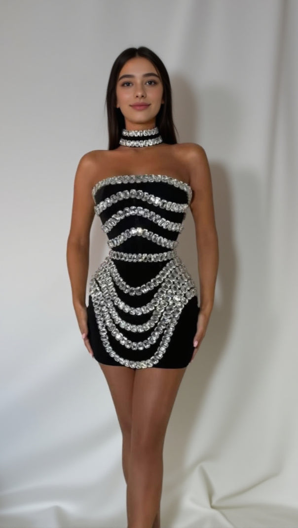 AIIZIE RHINESTONE BANDAGE SKIRT TIGHT HIP SKIRT - product image
