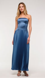 Giselle pleated Drop-Waist Maxi Dress in blue