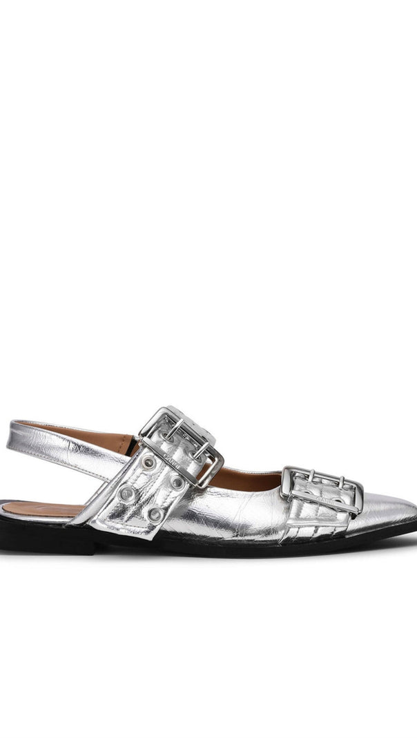 AIIZIE ANABELLA BUCKLE BALLERINAS - SILVER - product image