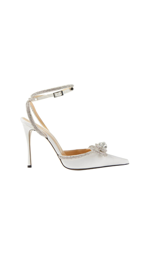 DÉCOLLETÉ CON FIOCCO E CRISTALLI IN RASO BIANCO