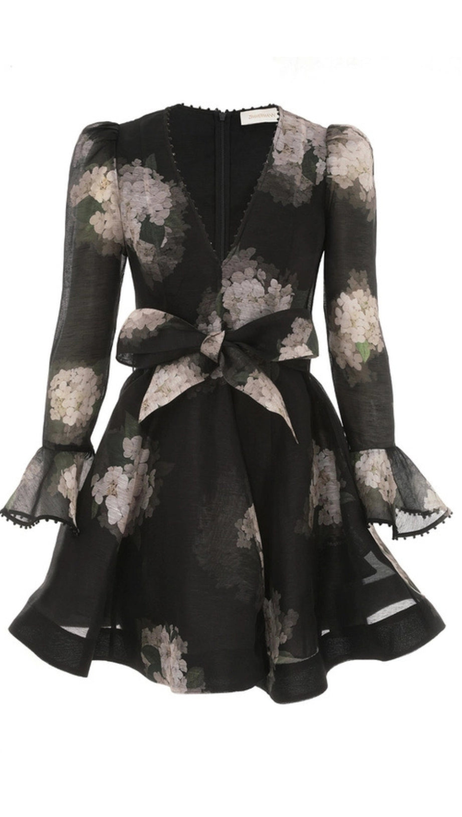 HYDRANGEA  PATTERNED LONG SLEEVED MINI DRESS