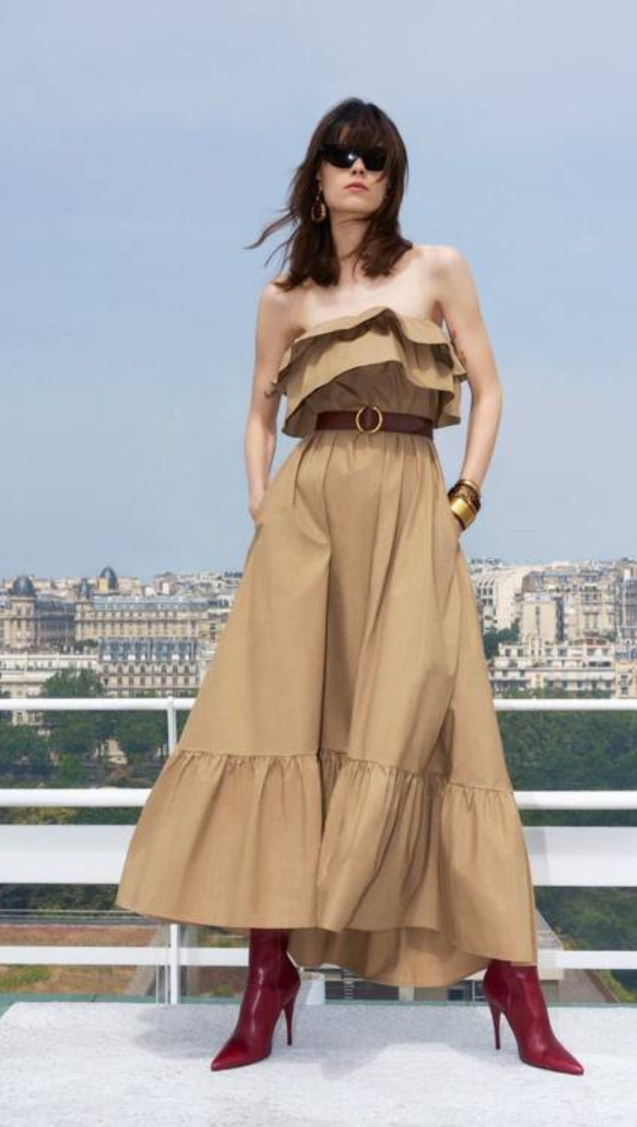 CLARRISA RUFFLED STRAPLESS MAXI DRESS