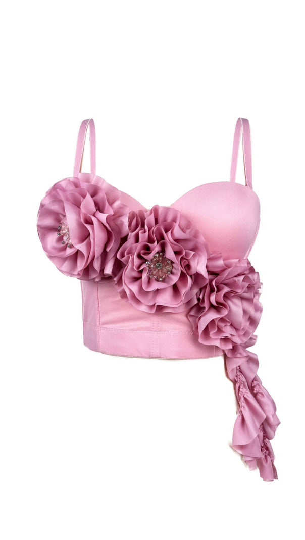AIIZIE FLOWER TASSEL FISHBONE CORSET IN PINK - product image