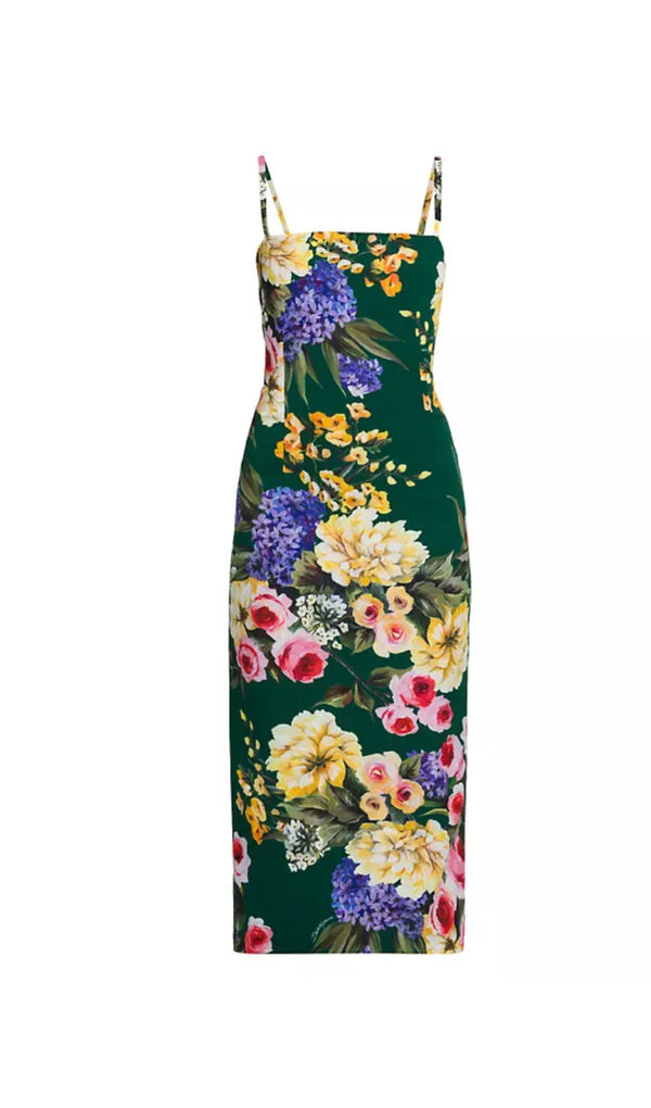 floral print sheath midi dress in green