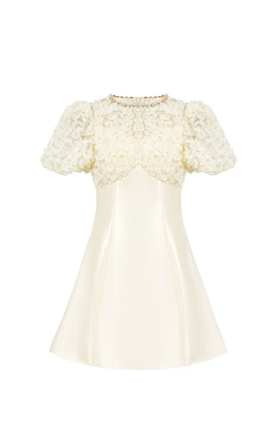 Floral Lace Puff Sleeve A-Line mini Dress in apricot