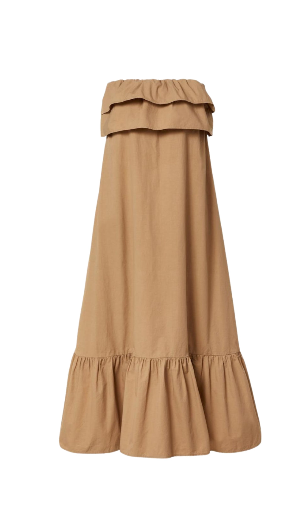 CLARRISA RUFFLED STRAPLESS MAXI DRESS
