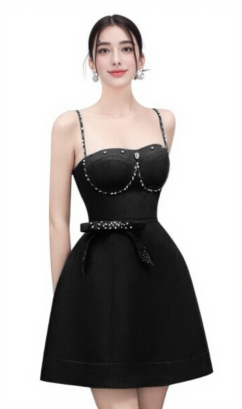 ELMA CRYSTAL EMBELLISHED BOW MINI DRESS IN BLACK