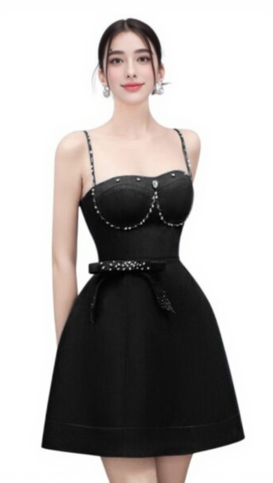 ELMA CRYSTAL EMBELLISHED BOW MINI DRESS IN BLACK