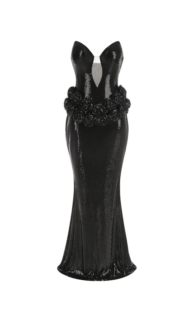 vivien off-shoulder sequin prom maxi dress in black