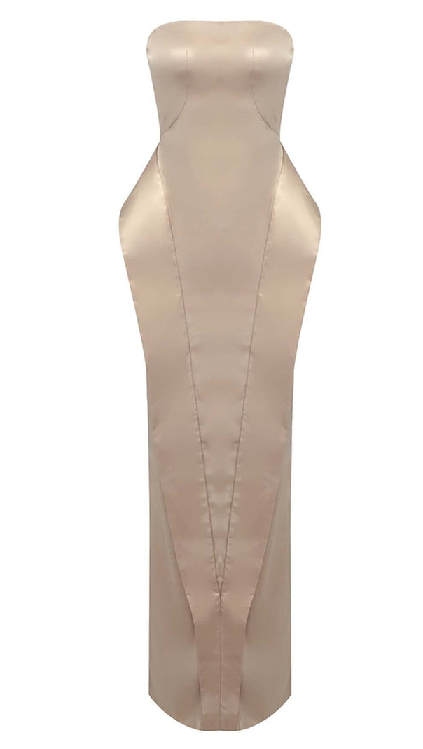 AIIZIE BRANDINA SATIN STRAPLESS MERMAID MAXI DRESS IN BEIGE - product image