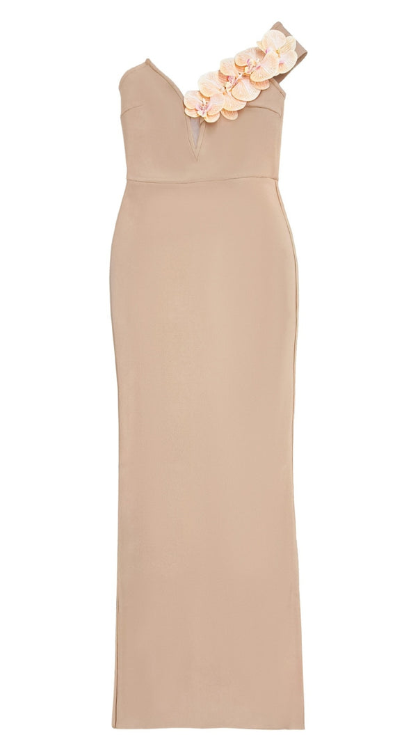 AIIZIE BANDAGEDRESS ELEGANT FLORAL ONE-SHOULDER MAXI DRESS APRICO - product image