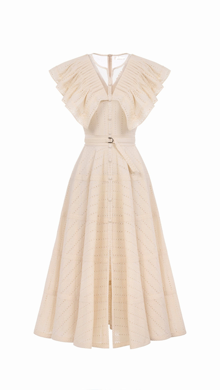 Sally – Gerüschtes Midikleid mit V-Ausschnitt in Aprikose