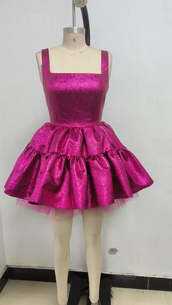 AIIZIE SHIRLEY RUFFLE MINI DRESS IN ROSE RED - product image