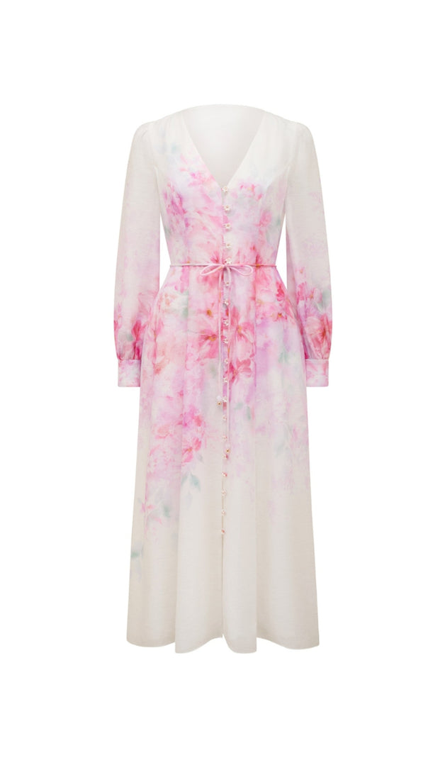 AIIZIE VIRGINIA FLORAL PRINTED MIDI DRESS IN PINK - product image