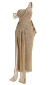 One Shoulder Draped Metallic Gown
