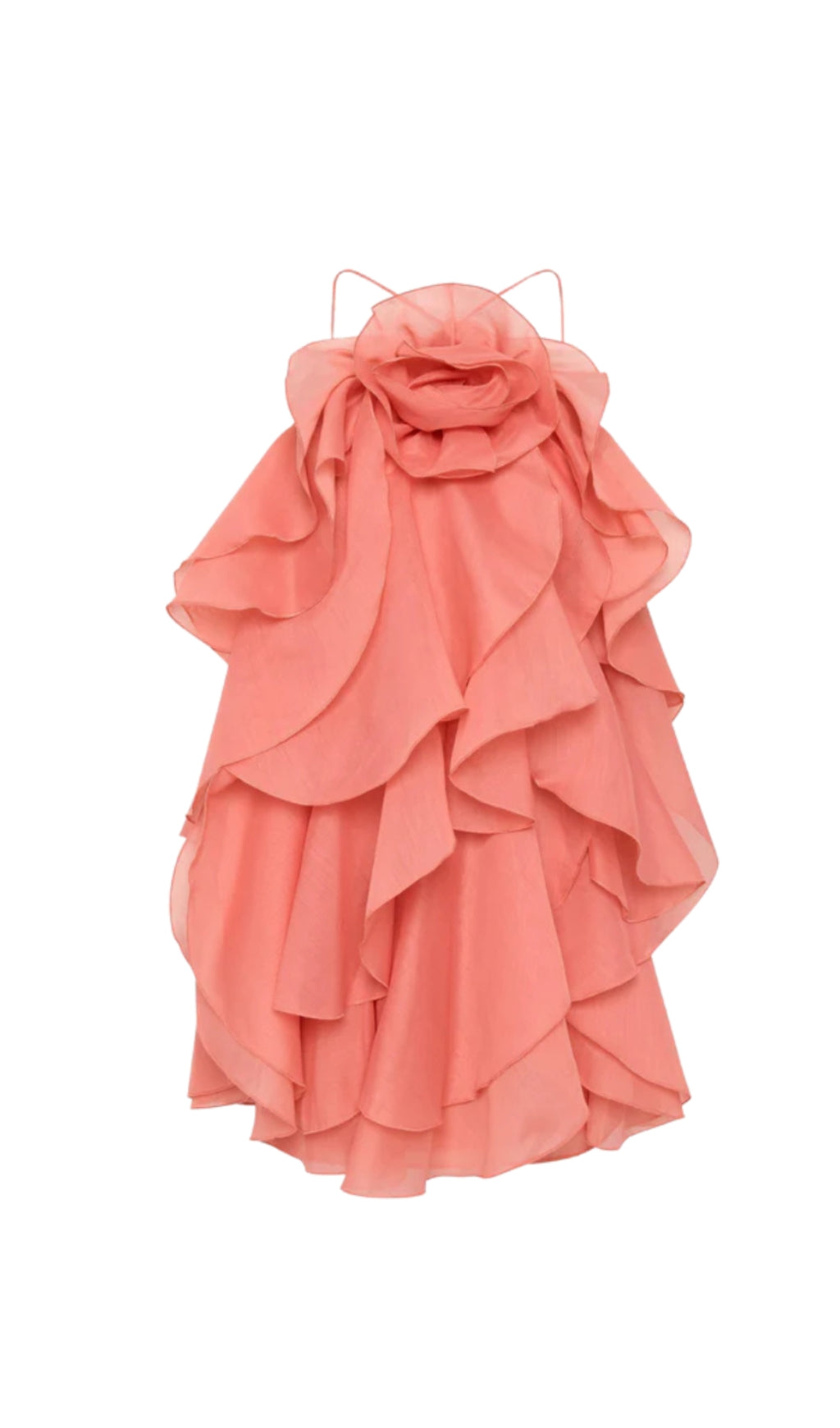 LORRAINE HALTER FLORAL RUFFLE LAYERED MINI DRESS IN ORANGE
