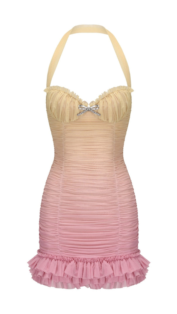 AIIZIE JOYCE PLEATED HEM MINI DRESS IN GRADIENT YELLOW - product image