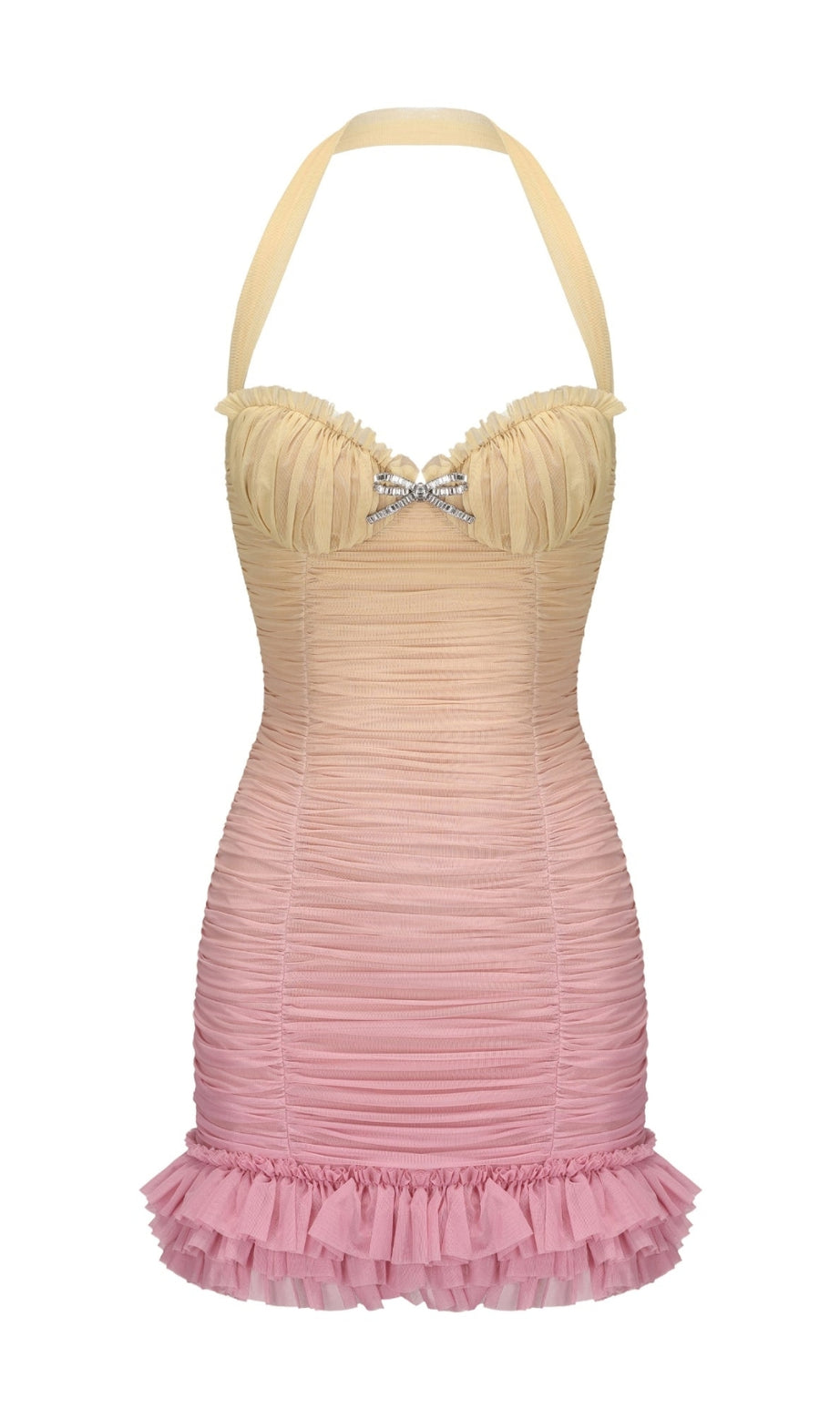 joyce pleated hem mini dress in Gradient yellow