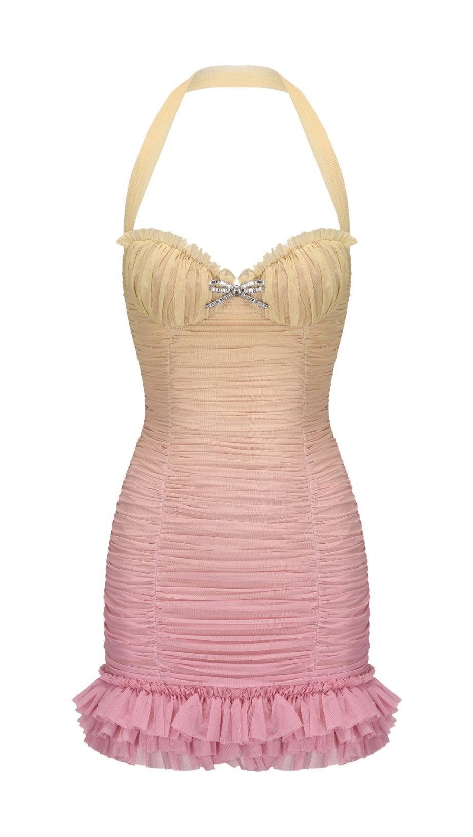 JOYCE PLEATED HEM MINI DRESS IN GRADIENT YELLOW