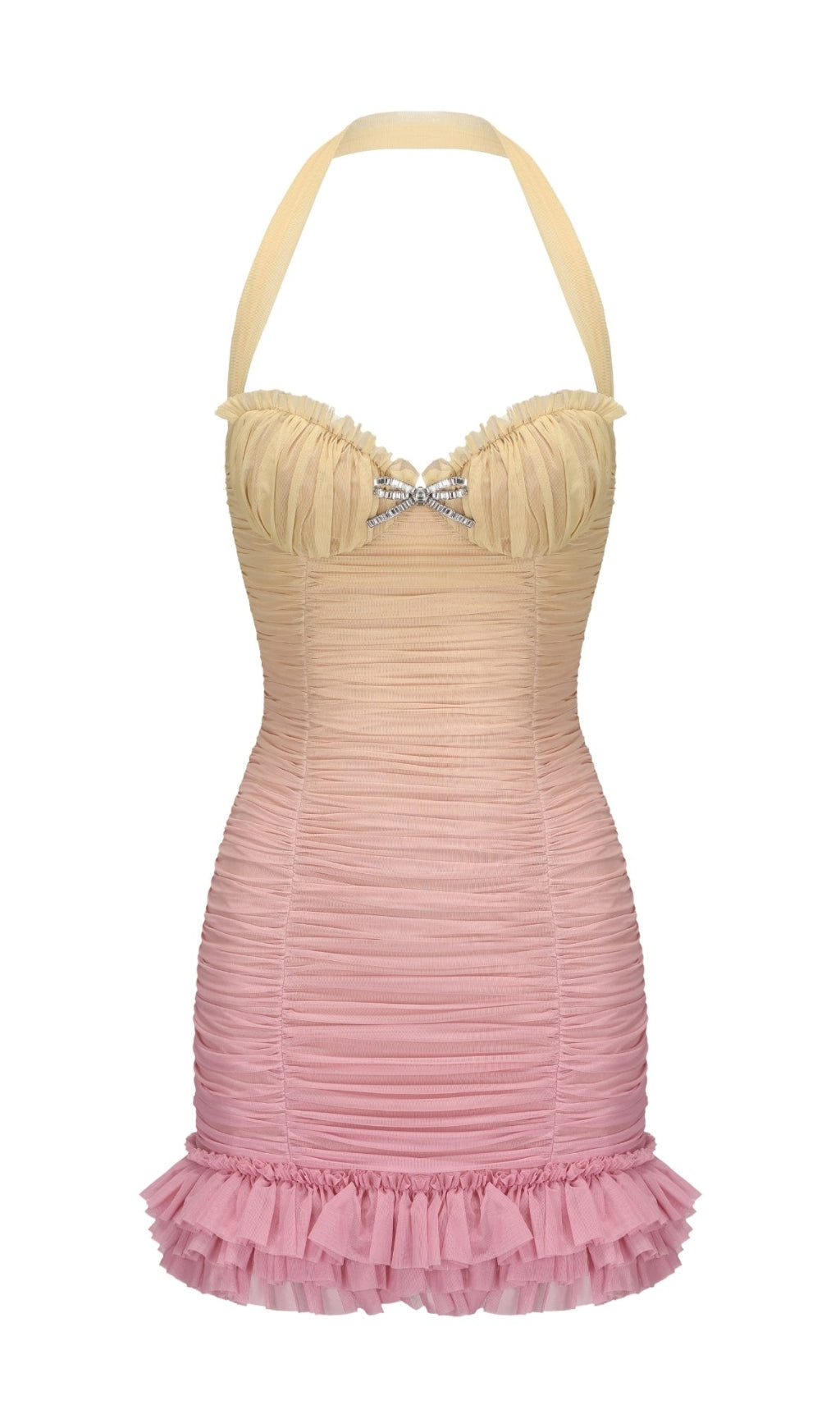 JOYCE PLEATED HEM MINI DRESS IN GRADIENT YELLOW