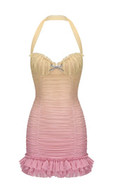 joyce pleated hem mini dress in Gradient yellow