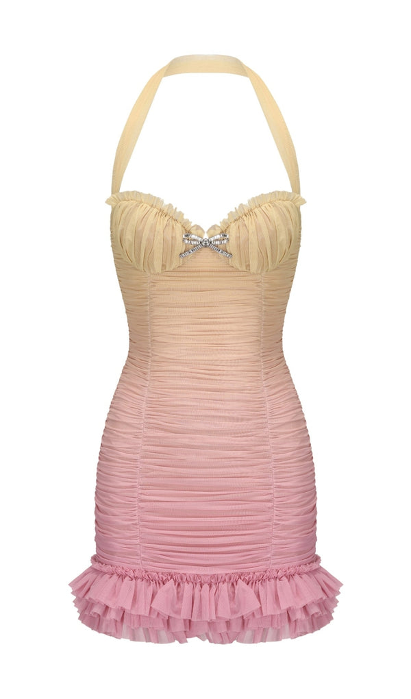 joyce pleated hem mini dress in Gradient yellow