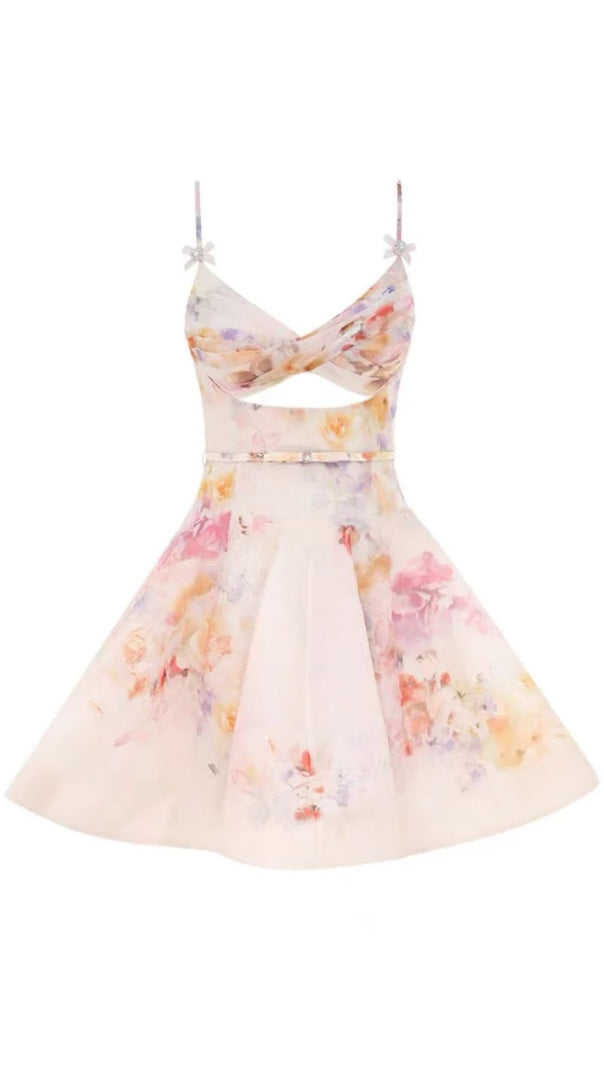 AIIZIE COLORFUL PRINTED SUSPENDER HOLLOW WAIST PRINCESS PUFFY DRESS - product image