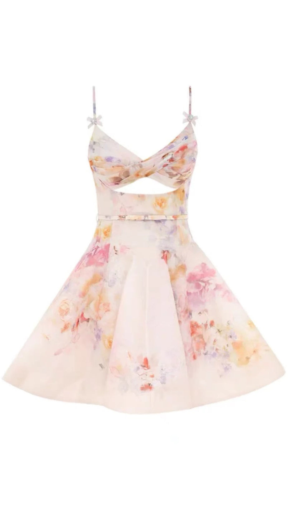 COLORFUL PRINTED SUSPENDER HOLLOW WAIST PRINCESS PUFFY DRESS
