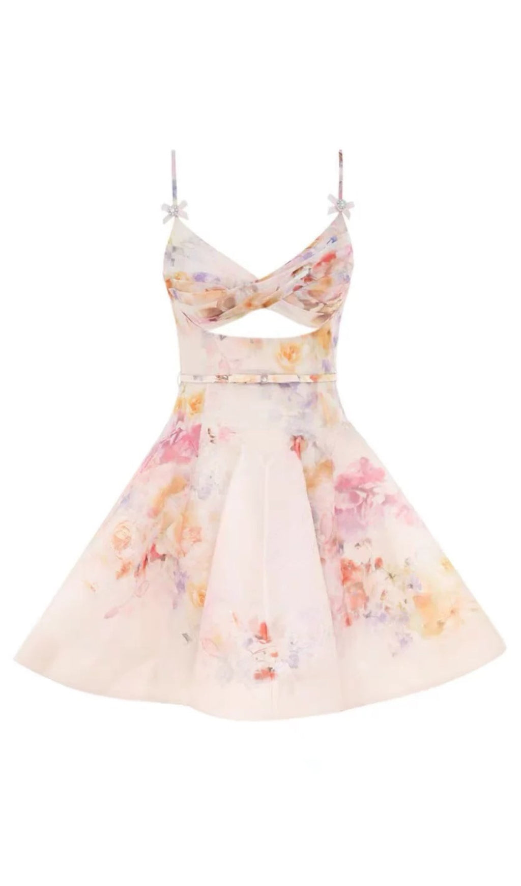 Bunt bedrucktes Prinzessinnenkleid mit hohler Taille und Hosenträgern