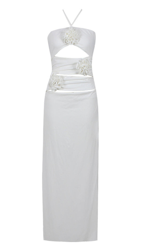 AIIZIE HALTER FLOWER CUT OUT MAXI DRESS WHITE - product image