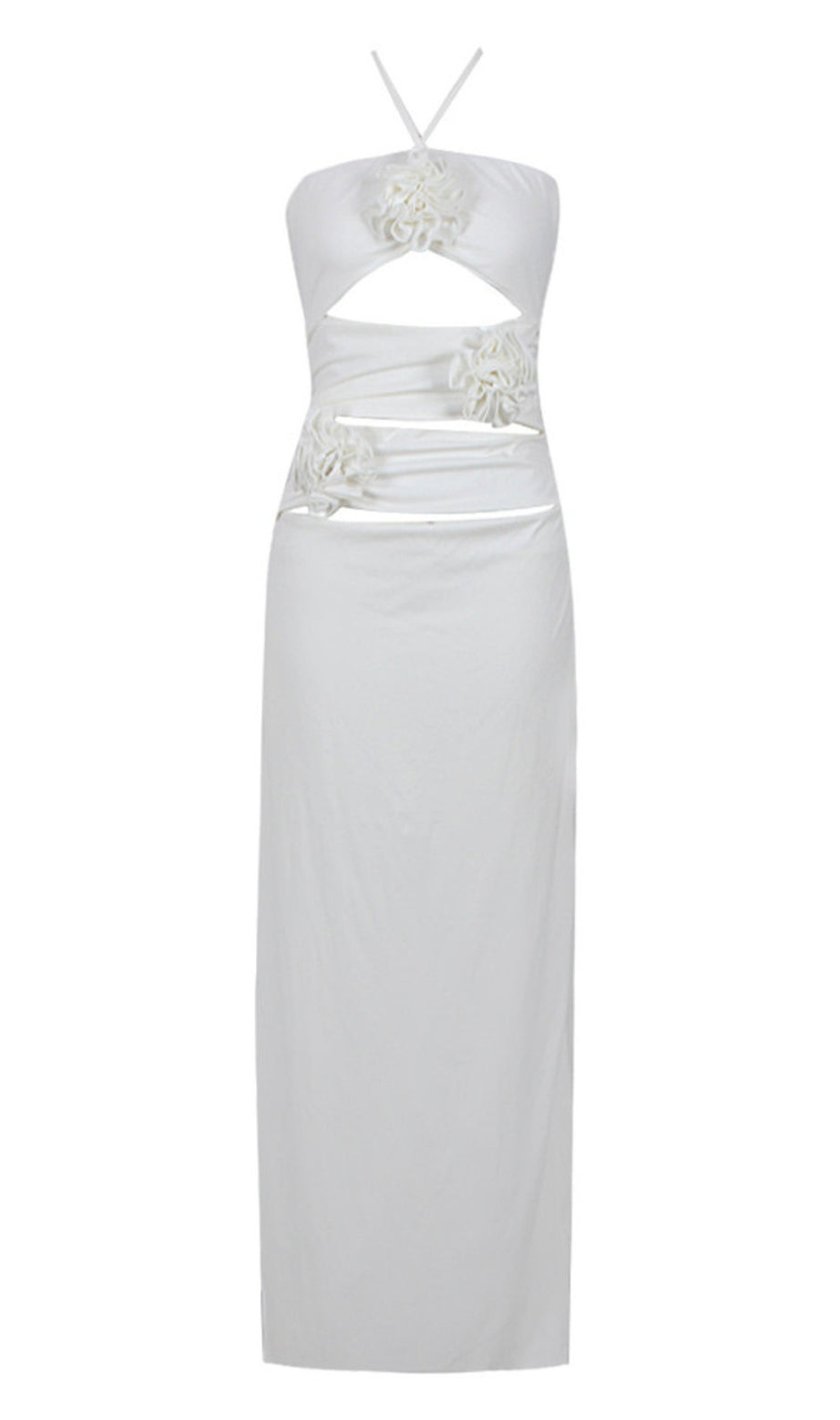 Halter Flower Cut Out Maxi Dress White