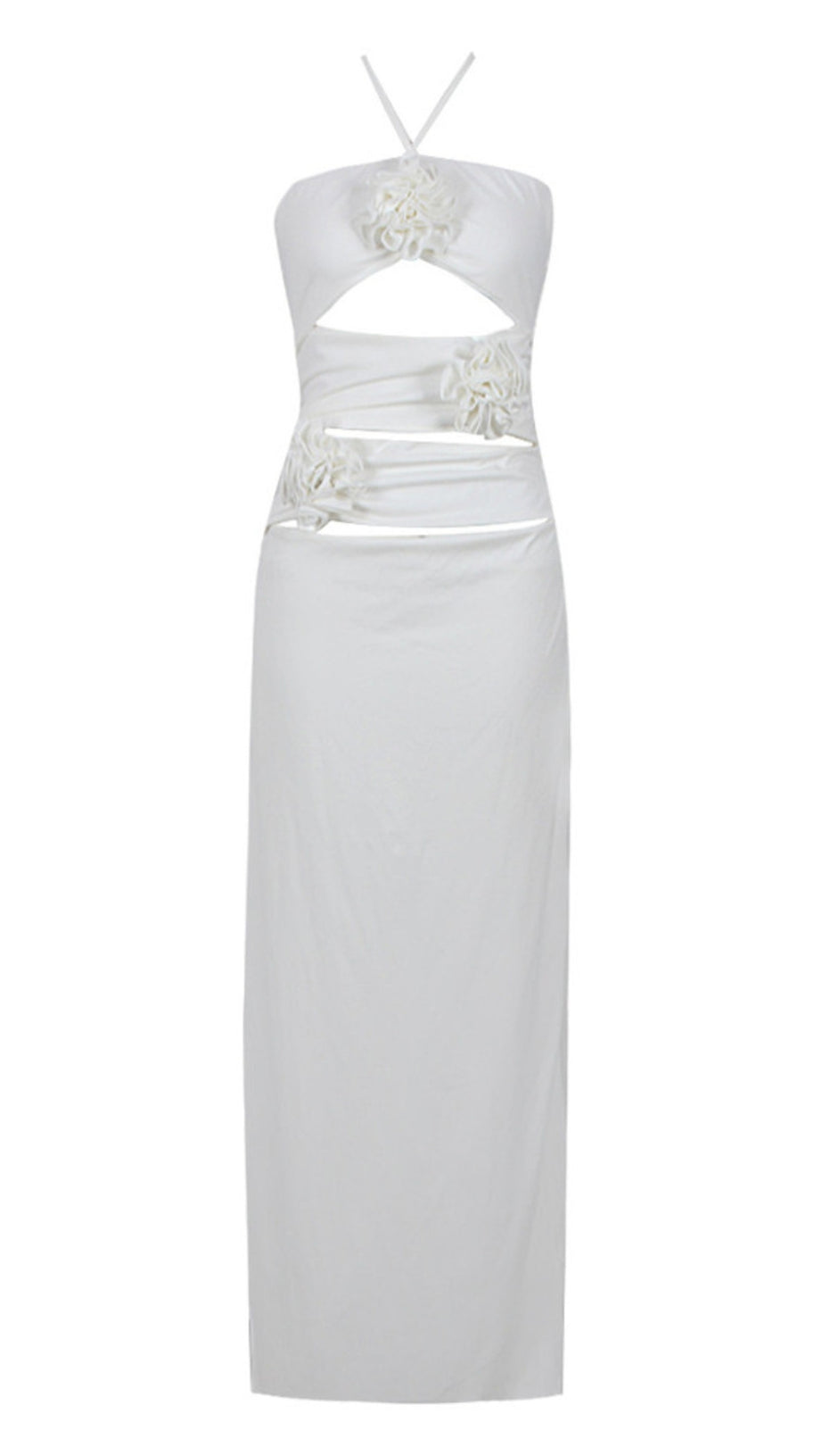 Neckholder-Maxikleid mit Blumenausschnitt in Weiß