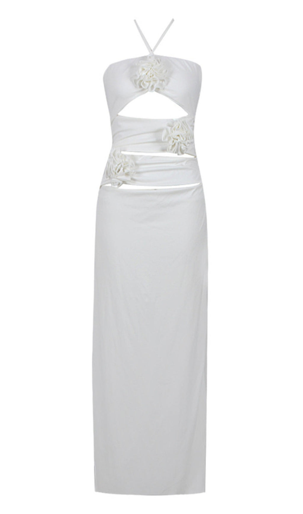 Neckholder-Maxikleid mit Blumenausschnitt in Weiß