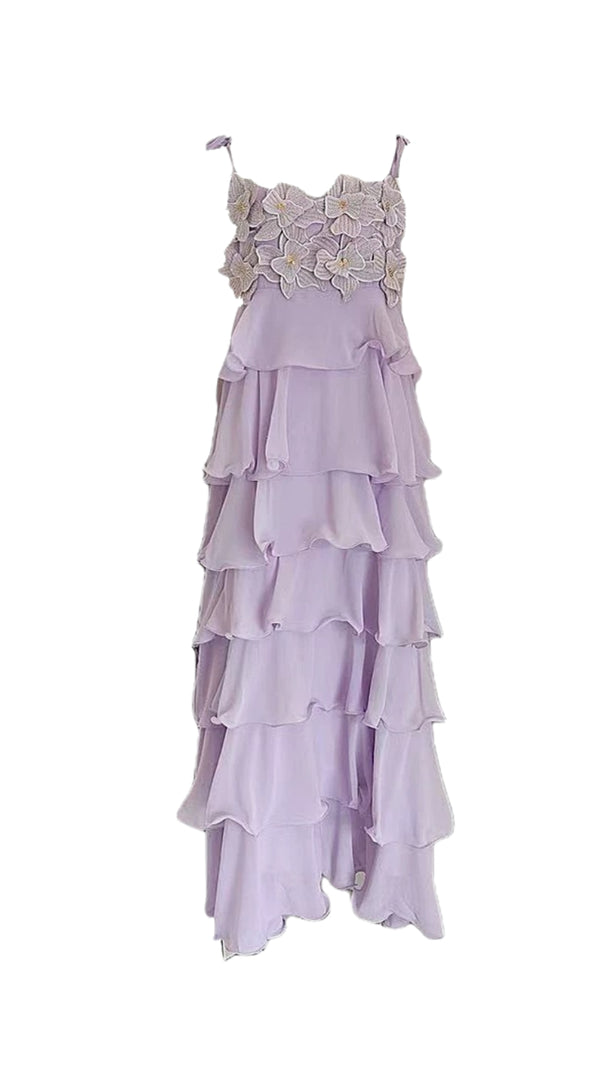 AIIZIE STACEY SEQUINED 3D-PETAL TIERED MAXI DRESS IN PURPLE - product image
