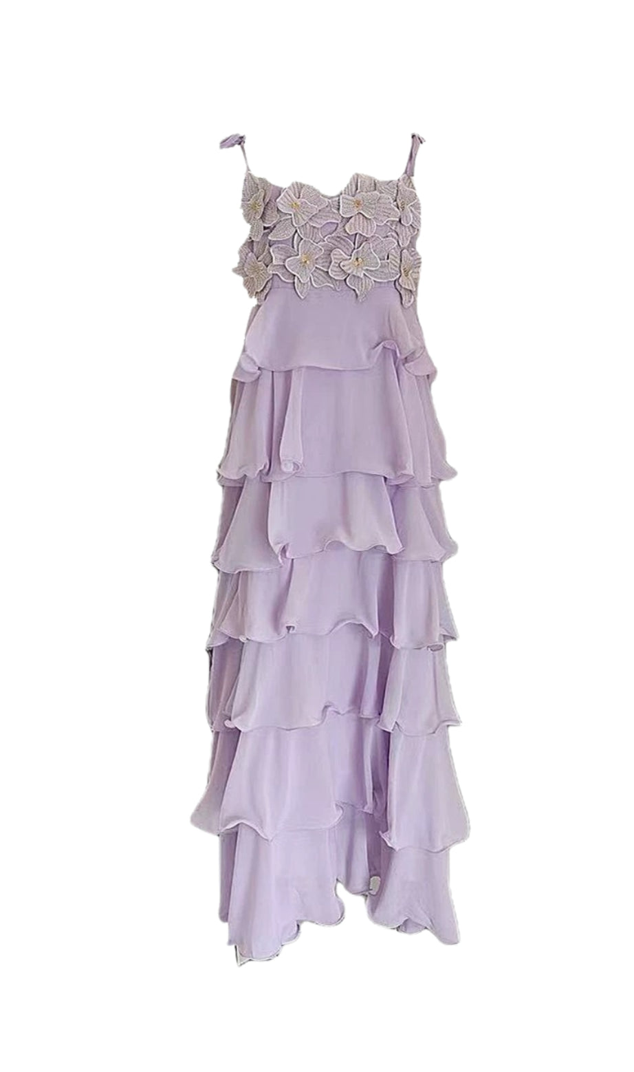 stacey sequined 3d-petal tiered maxi dress in purple