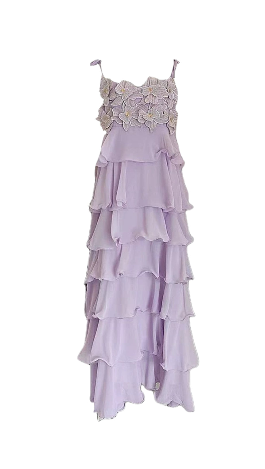 STACEY SEQUINED 3D-PETAL TIERED MAXI DRESS IN PURPLE