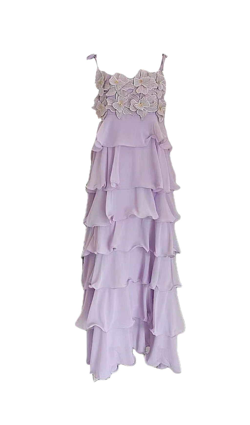 STACEY SEQUINED 3D-PETAL TIERED MAXI DRESS IN PURPLE
