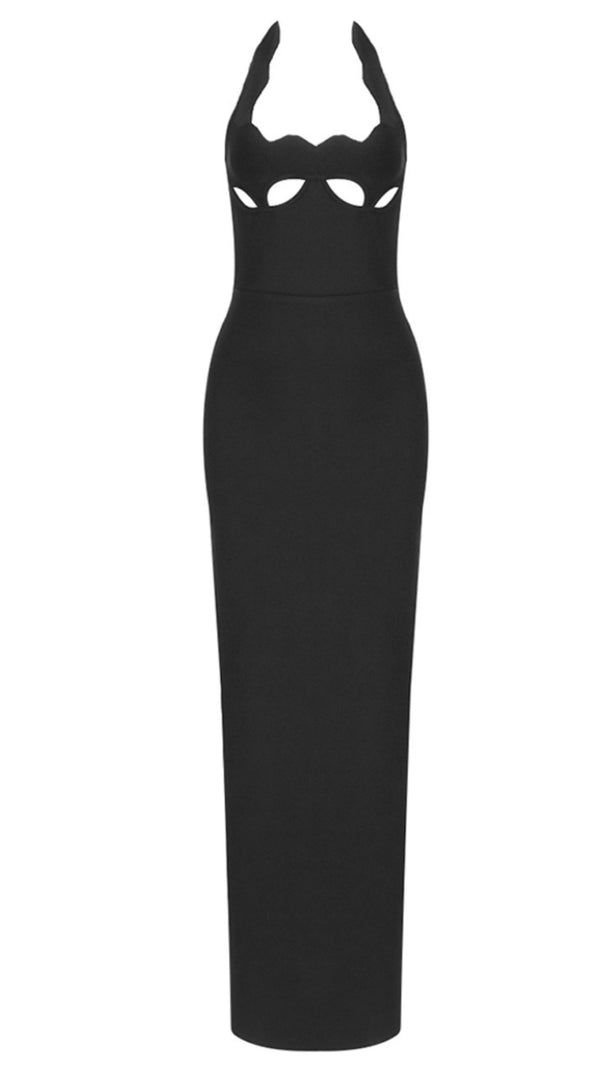 AIIZIE HALTER CUT OUT BUSTIER MAXI DRESS BLACK - product image
