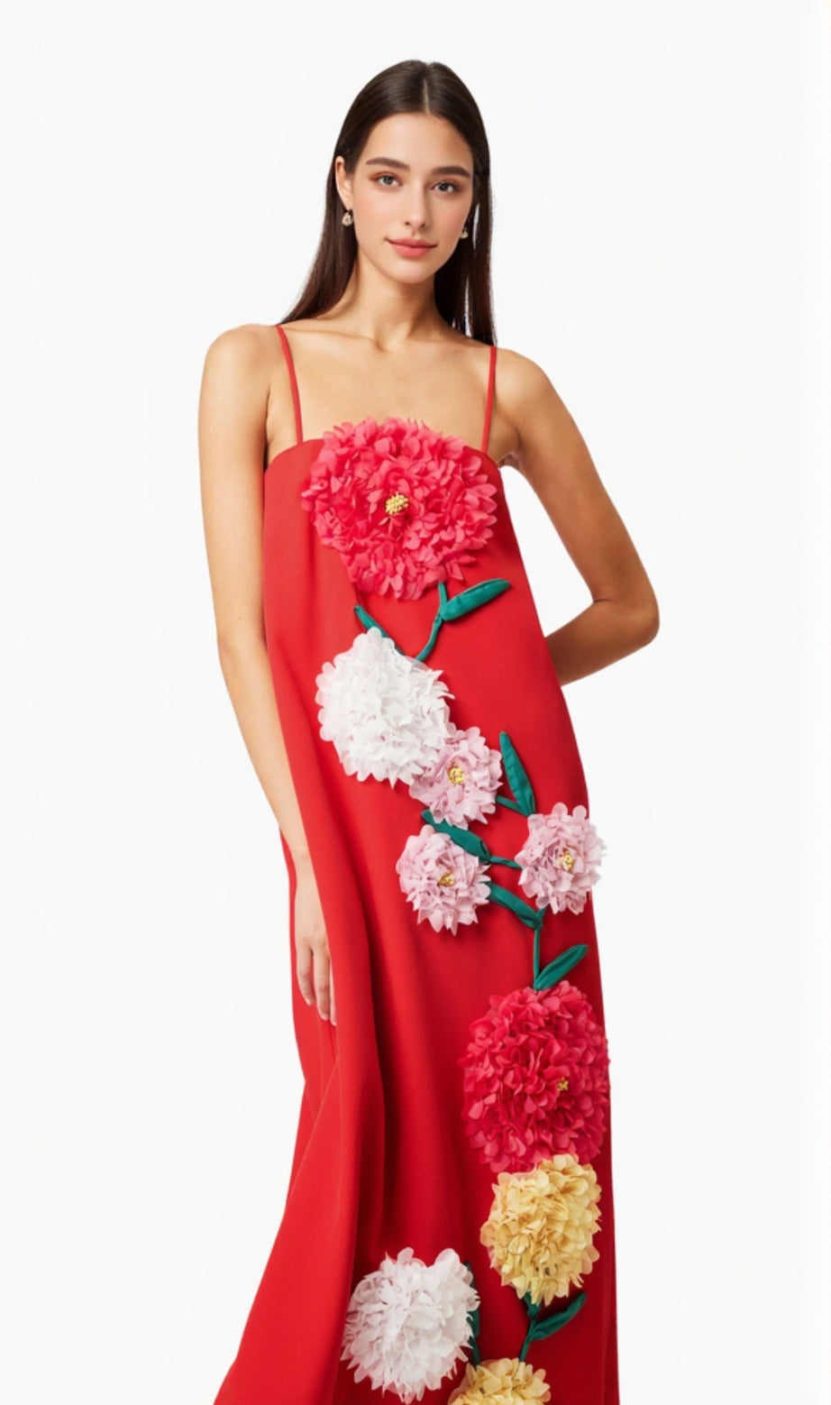 Judy Buttercup Maxi Dress ricamato in rosso