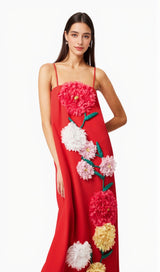 judy Buttercup Embroidered Maxi Dress In Red